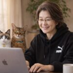 普段のはるちゃん先生猫とともに、日本習字月兎教室のブログ書き