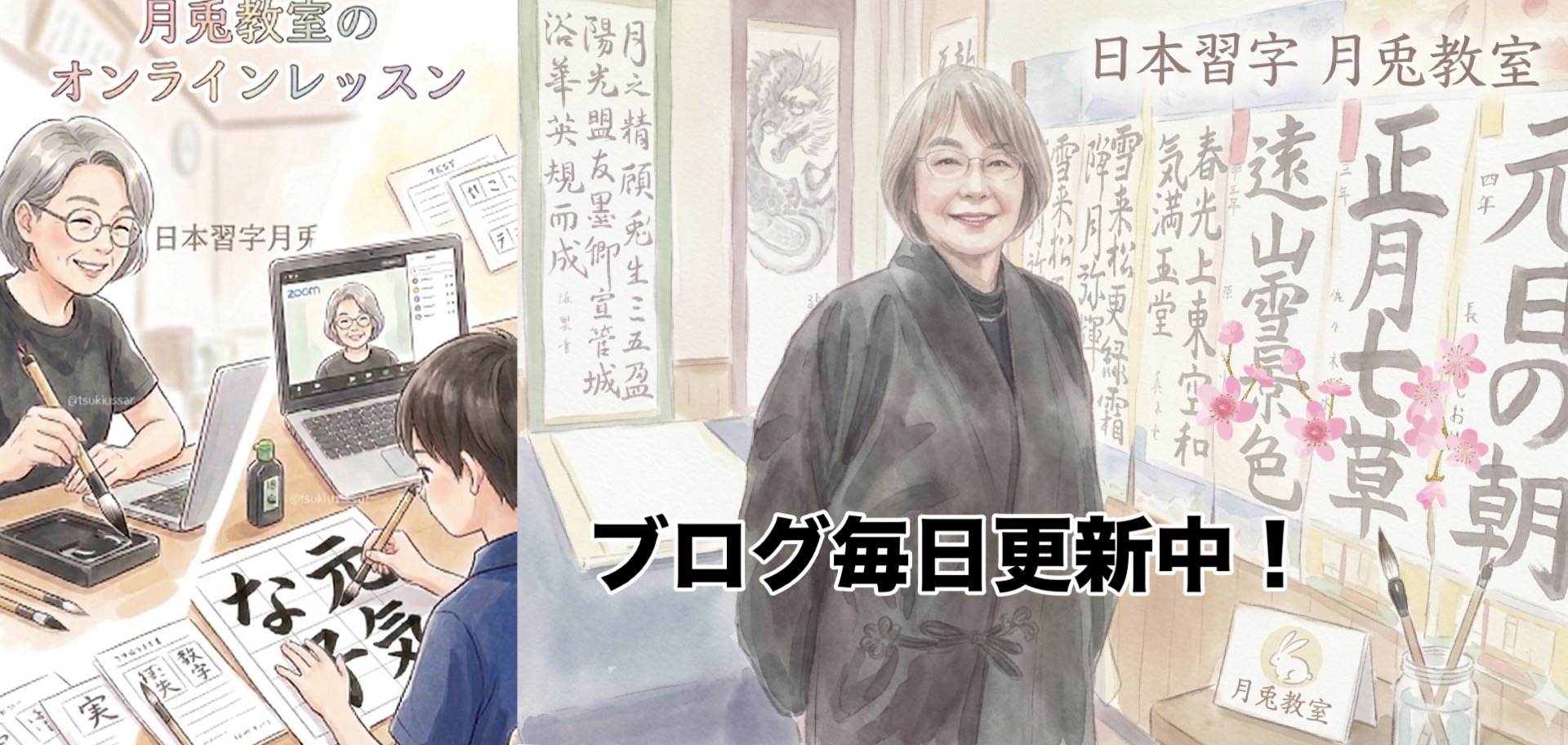 松阪市の習字教室月兎の講師書道家オンライン講座もあり子供から大人まで笑顔の書道