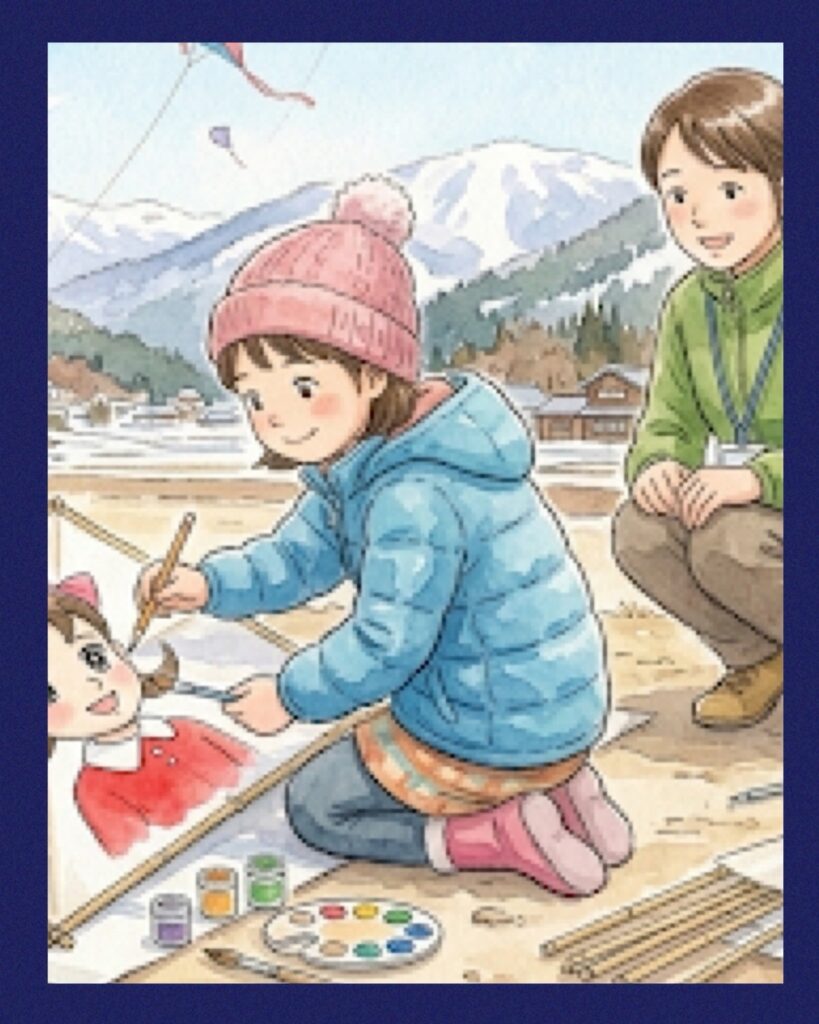 昭和の思い出ひみつのアッコちゃんを凧に描く