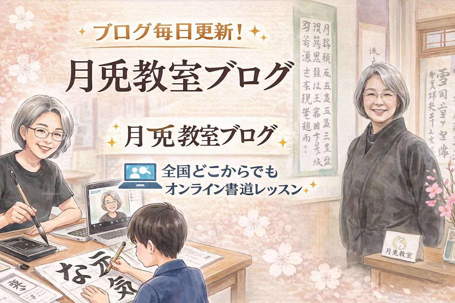 松阪市の習字教室月兎の講師書道家オンライン講座もあり子供から大人まで笑顔の書道